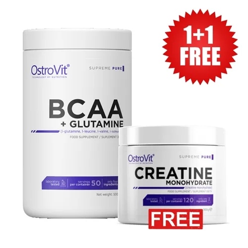 OstroVit 1+1 FREE BCAA + GLUTAMINE Powder 500 g / 50 Doses & Creatine Monohydrate Powder 300 g / 120 Doses