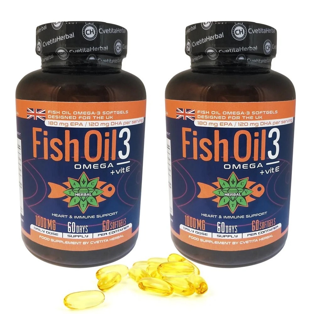 Cvetita Herbal 1+1 FREE Fish Oil 3: Omega 3 + Vitamin E - 120 softgel capsules + Tribulus 300 mg / 40 capsules