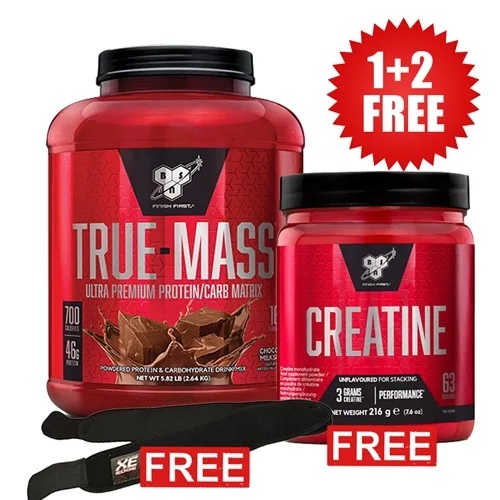 BSN 1+2 FREE True Mass + Creatine DNA + Wrist Wraps