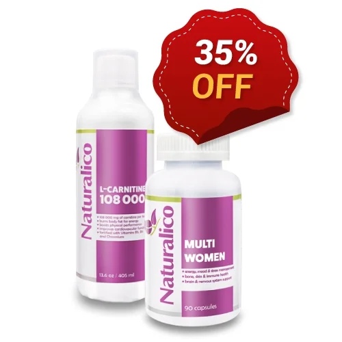 Promo Stack Naturalico 35% OFF Multi Women 90 capsules + L-Carnitine 108 000 405 ml