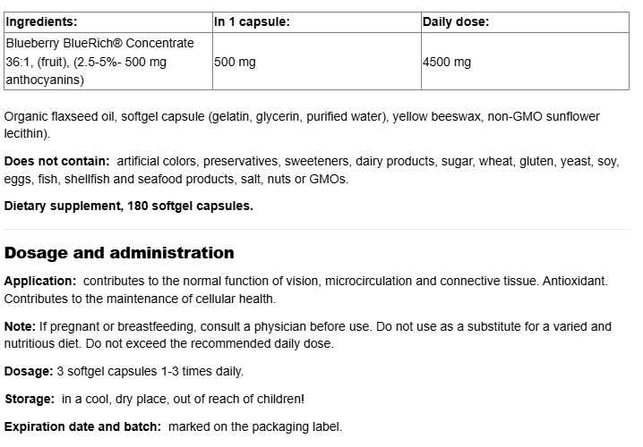 Natural Factors BlueRich® Super Strength Blueberry Concentrate 36:1 500 mg-fisa nutrițională