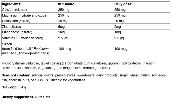 Natural Factors Calcium & Magnesium Citrate with D3-fisa nutrițională