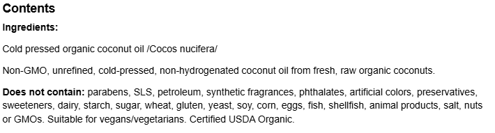 Natural Factors Coconut Oil Organic Holista 440 ml-fisa nutrițională