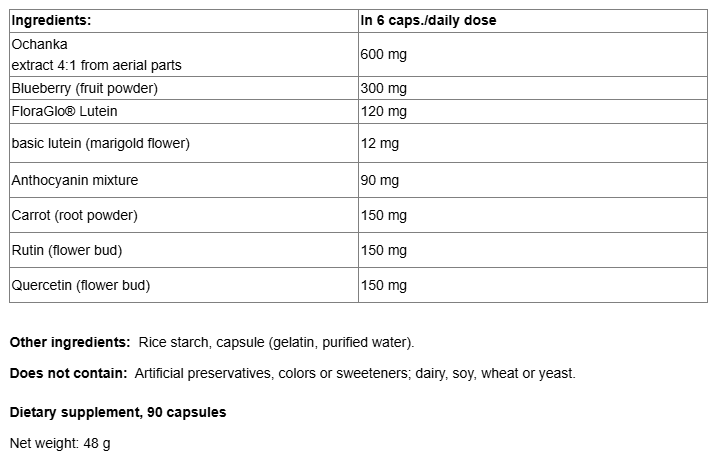 Natural Factors Eye Factors Formula-fisa nutrițională