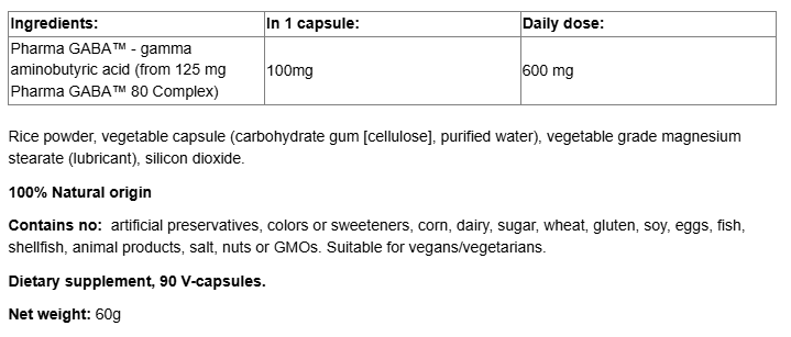 Natural Factors Gaba 100 mg-fisa nutrițională