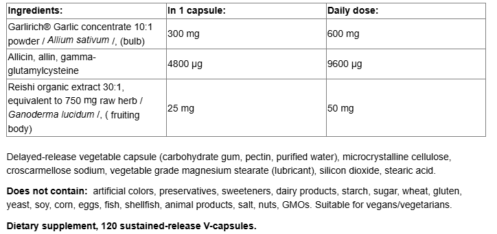 Natural Factors GarlicRich® Super Strength | Garlic Plus Reishi-fisa nutrițională