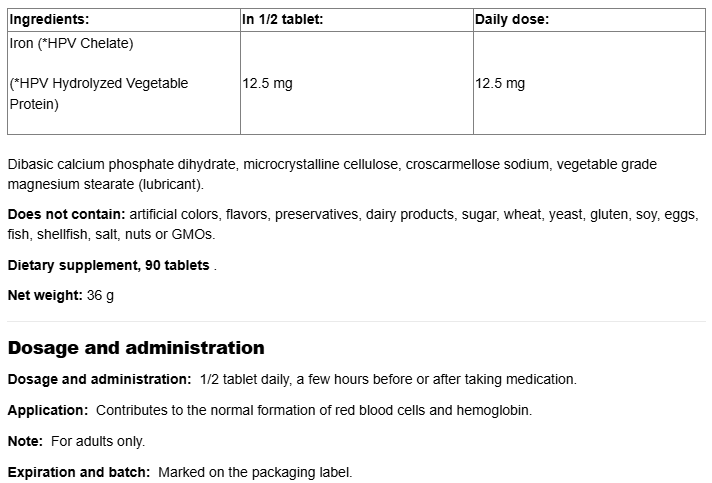 Natural Factors Iron Chelate 25 mg-fisa nutrițională