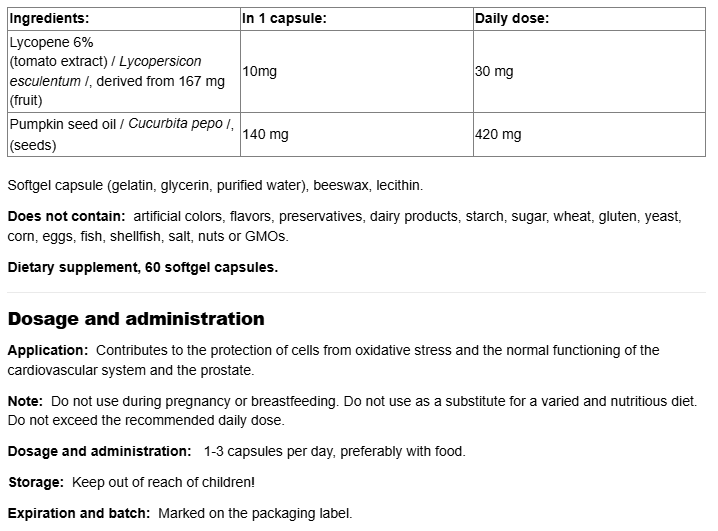 Natural Factors Lycopene 10 mg-fisa nutrițională