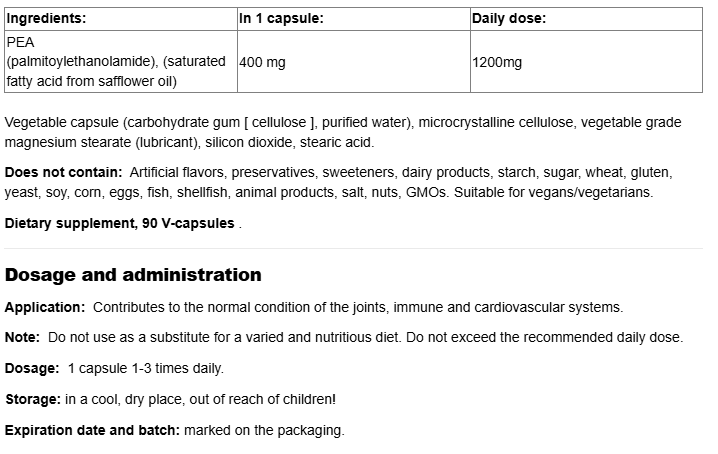 Natural Factors PEA Palmitoylethanolamide 400 mg-fisa nutrițională