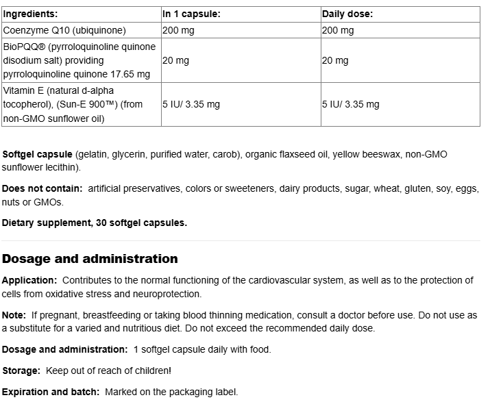 Natural Factors PQQ-10 200 mg-fisa nutrițională