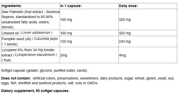 Natural Factors Saw Palmetto with Lycopene-fisa nutrițională
