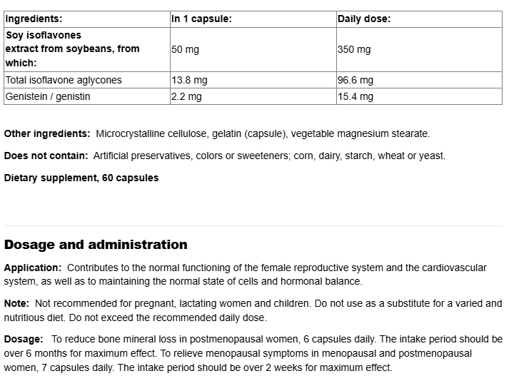 Natural Factors Soy Isoflavone Complex 50 mg-fisa nutrițională