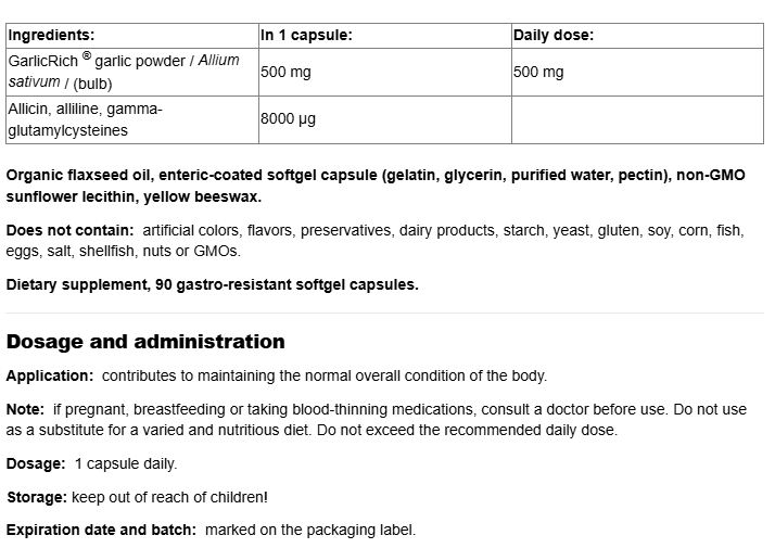 Natural Factors GarlicRich® | Super Strenght Garlic Concentrate-fisa nutrițională