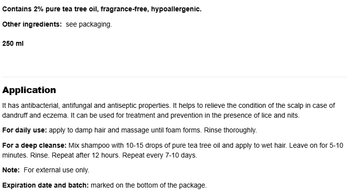 Natural Factors Tea Tree Oil Shampoo-fisa nutrițională