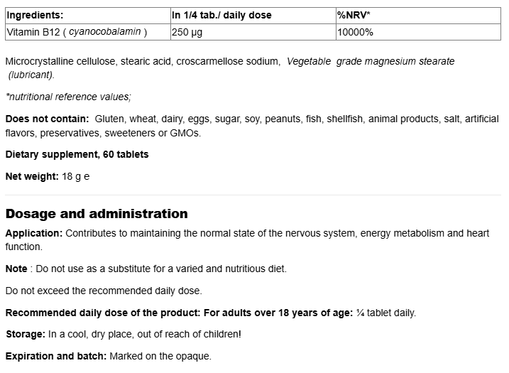 Natural Factors Vitamin B12 1000 mcg-fisa nutrițională