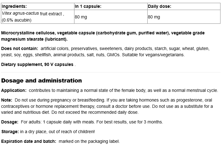 Natural Factors WomenSense® Vitex-fisa nutrițională