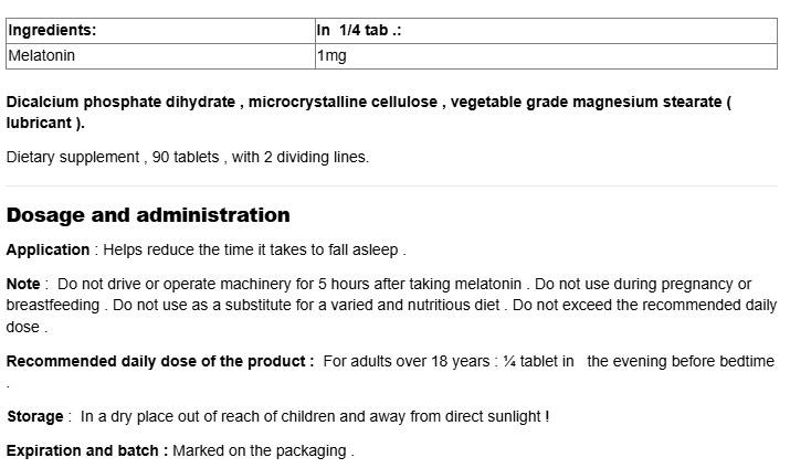 Natural Factors Melatonin 4 mg-fisa nutrițională