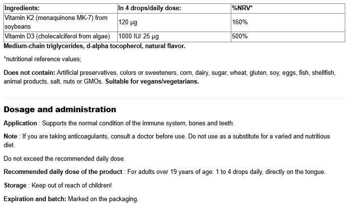 Natural Factors Whole Earth and Sea® Vitamin D3 250 IU + K2 30 mcg-fisa nutrițională