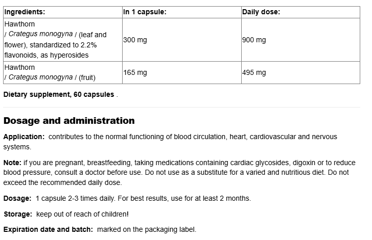 Natural Factors Hawthorn Extract 465 mg-fisa nutrițională