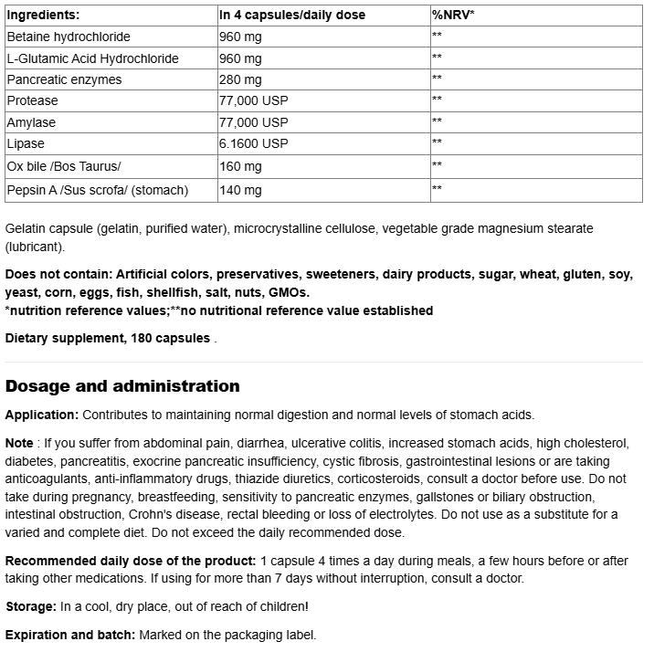 Natural Factors BioDigest Pancreatic Enzymes-fisa nutrițională