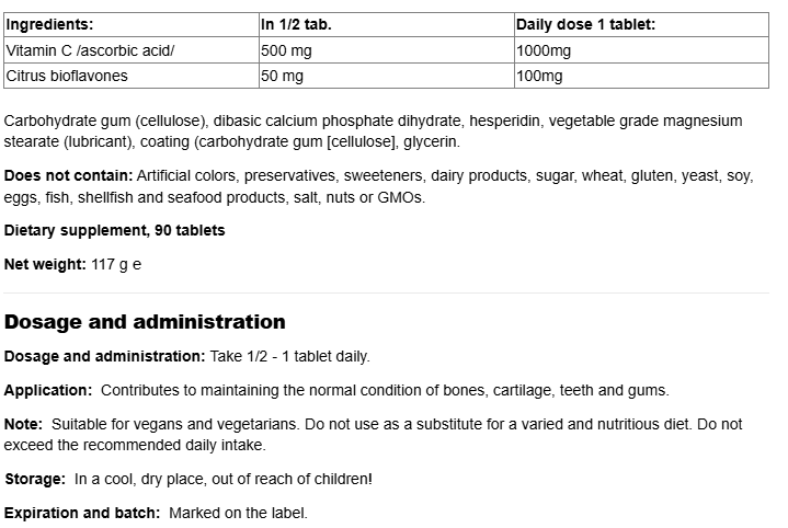 Natural Factors Vitamin C 1000mg Time Release-fisa nutrițională