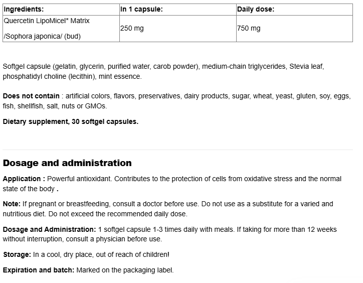 Natural Factors Quercetin 250 mg LipoMicel Matrix-fisa nutrițională