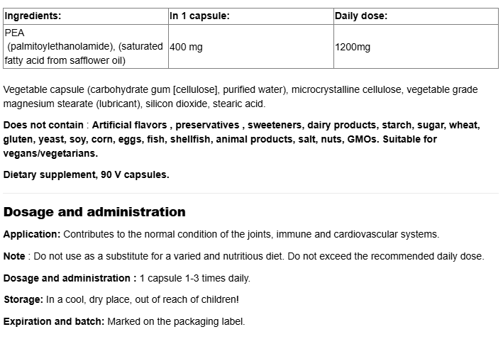 Natural Factors PEA400 (Palmitoylethanolamide) 400mg-fisa nutrițională