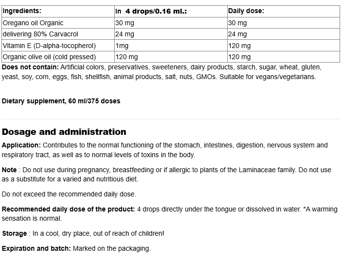 Natural Factors Organic Biologique Oil of Oregano-fisa nutrițională