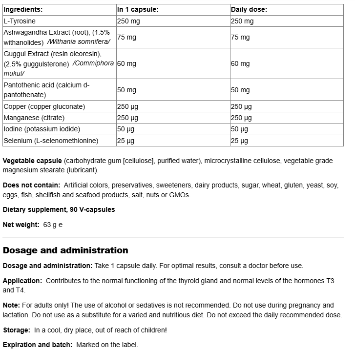 Natural Factors ThyroVantage HT™ Thyroid Support-fisa nutrițională