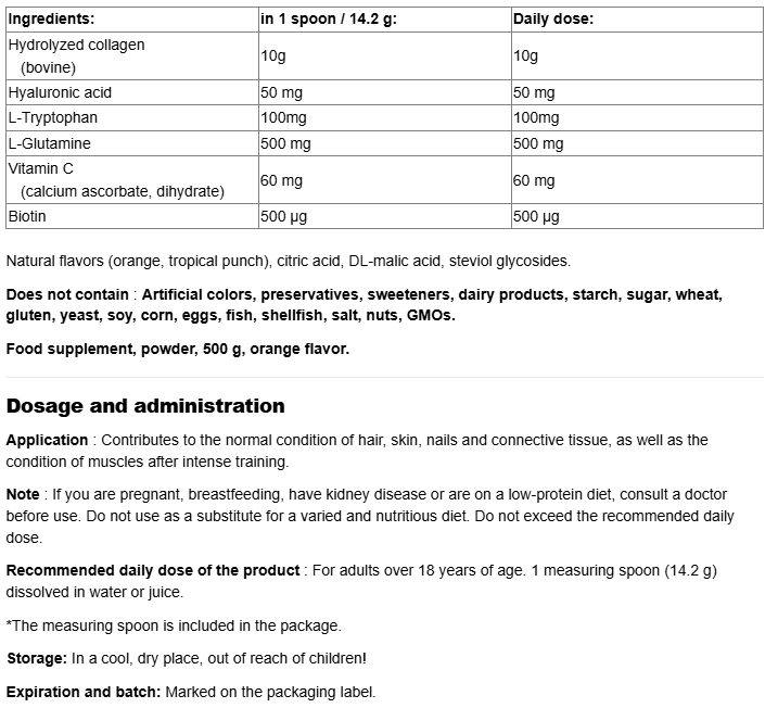 Natural Factors Total Body Collagen-fisa nutrițională
