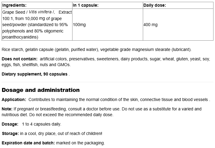Webber Naturals Grape Seed 100mg-fisa nutrițională