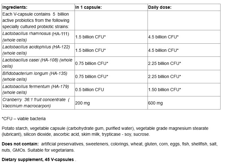 Webber Naturals Probiotic 5 Billion with Cranberry 200mg-fisa nutrițională