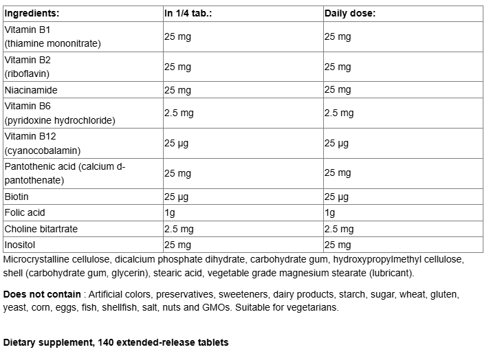 Webber Naturals Vitamin B100 Complex Timed Release-fisa nutrițională