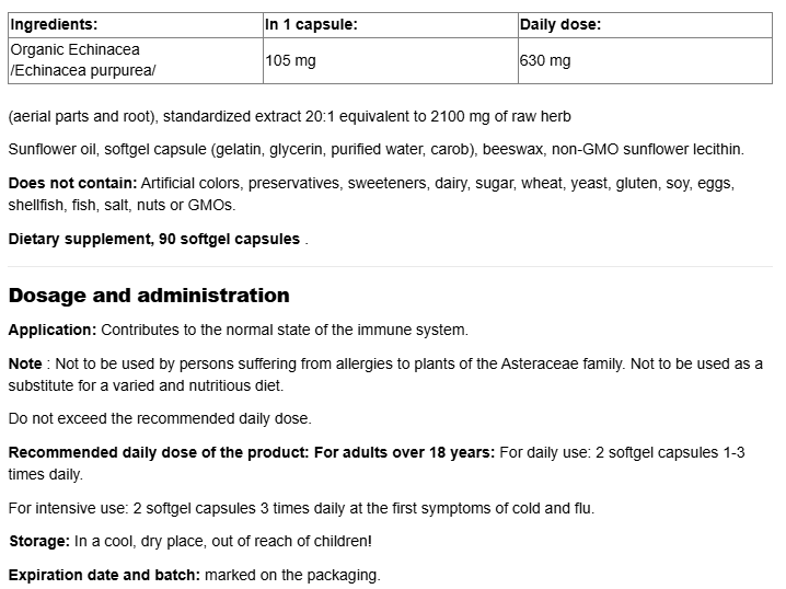Webber Naturals Echinacea 2100 mg Triple Standardized-fisa nutrițională