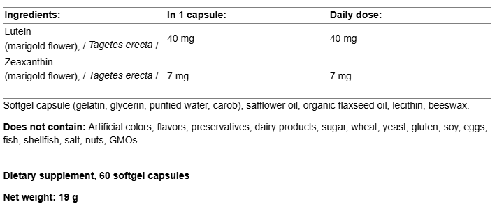 Webber Naturals Lutein 40mg with Zeaxanthin Maximum Strength-fisa nutrițională
