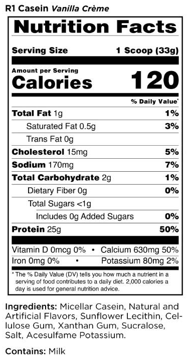 Rule One Casein | Premium Micellar Casein-fisa nutrițională