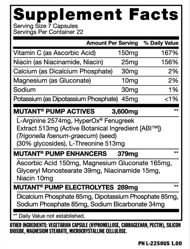 Mutant Pump 154 capsules-factsheets