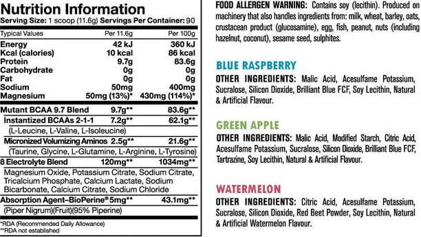 Mutant BCAA 9.7 / 348g 30 doses-factsheets