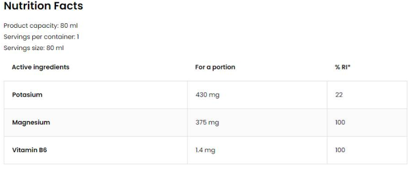 OstroVit Magnesium Shot / with Potassium + B6 80 ml / 1 Dose-factsheets