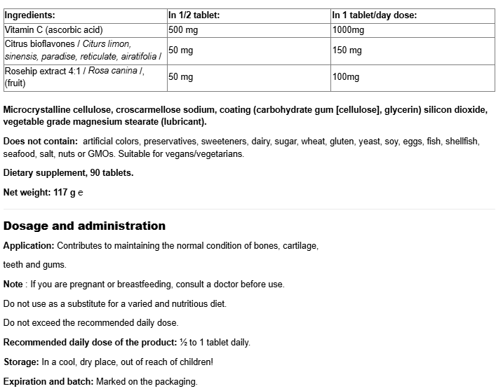 Natural Factors Vitamin C 1000 mg-fisa nutrițională