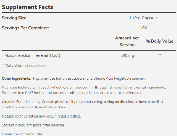 NOW Maca 500 mg-factsheets