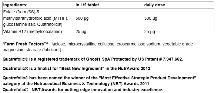 Natural Factors Methylfolate 1000 mg + B12-fisa nutrițională