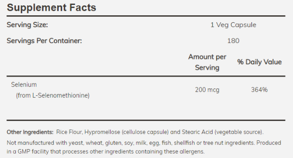 NOW Selenium 200 mcg-factsheets