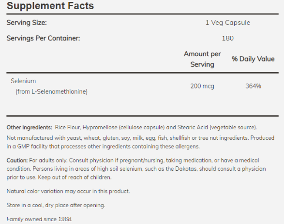 NOW Selenium 200mcg-factsheets