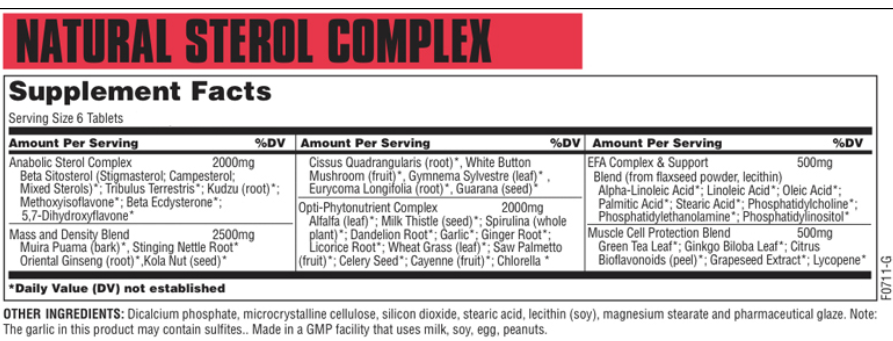 Universal Natural Sterol Complex 180 Tabs.-factsheets