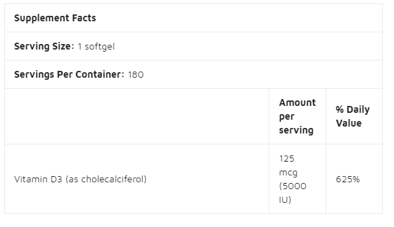 Doctor\s Best Vitamin D3 5000 IU / 180 Softgels-factsheets