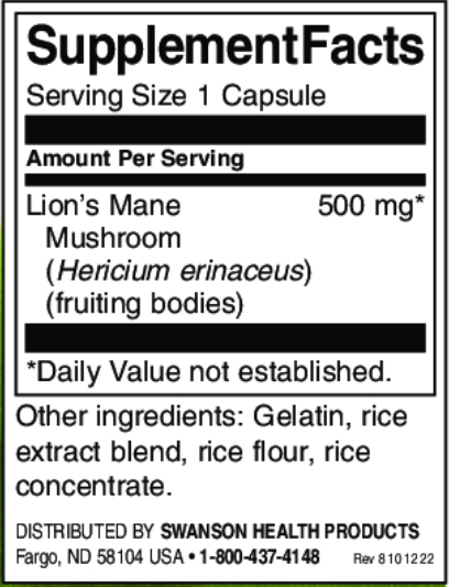 Swanson Lions Mane Mushroom 500mg-factsheets