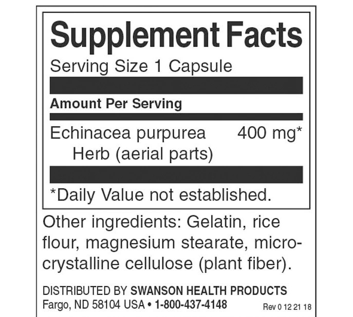 Swanson Echinacea 400 mg - 100 capsules-factsheets