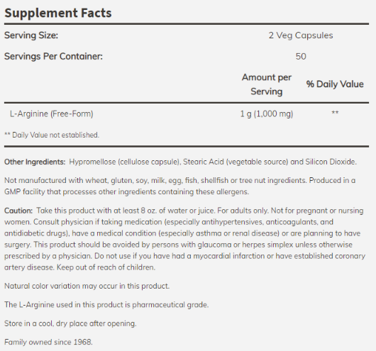 NOW L-Arginine 500mg-factsheets