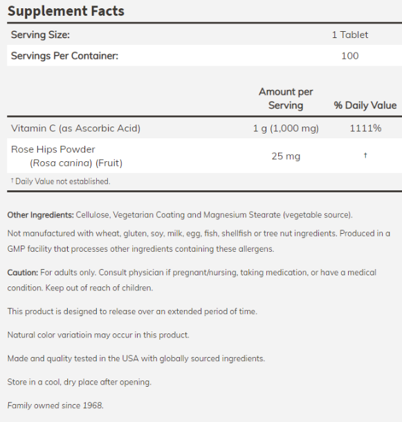 NOW Vitamin C-1000 /extended release and rosehip/-factsheets